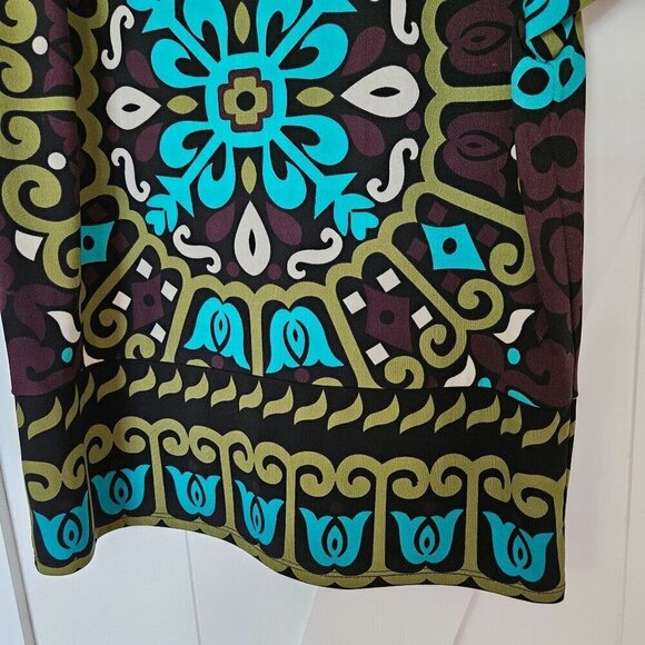 Hale Bob Rhinestone Batwing Sleeves Floral Work Dress Boho Blue Green Medium - Picture 13 of 13